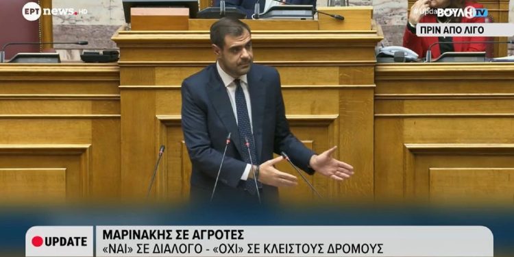 Κόντρα Μαρινάκη και αντιπολίτευσης για τους αγρότες στη Βουλή